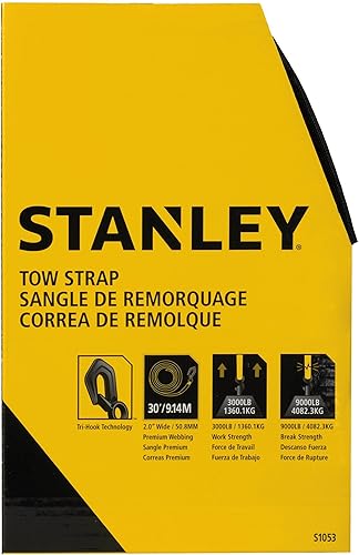 Miniatura 9 de STANLEY S1053 Correa de remolque resistente de 2 pulgadas x 30 pies con ganchos de acero forjado negro, carga de trabajo segura de 3,000