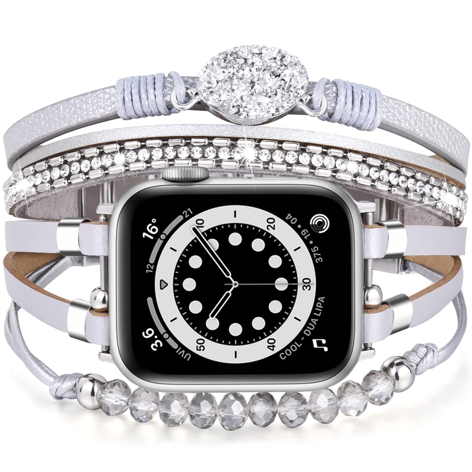 NEW Boho Leather Beaded Natural Stone Apple Watch Band with Case Wearlizer Boho Beads Band for Apple Watch Series 8/7/6/5/4/3  main image 4