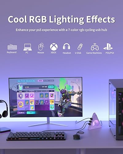 Vista 14 de 7 puertos USB 3.0, Hub USB Howling Wolf Pink – Cable de 2 pies de largo, expansor de concentrador USB vertical compatible con PC, laptop, unidad Rosa