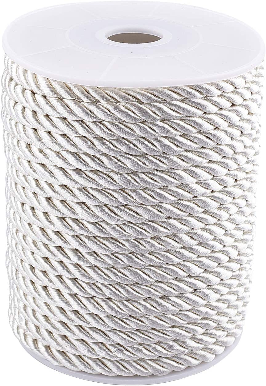 PH PandaHall White Twisted Nylon Rope 5mm 59ft Kumihimo Macrame Craft