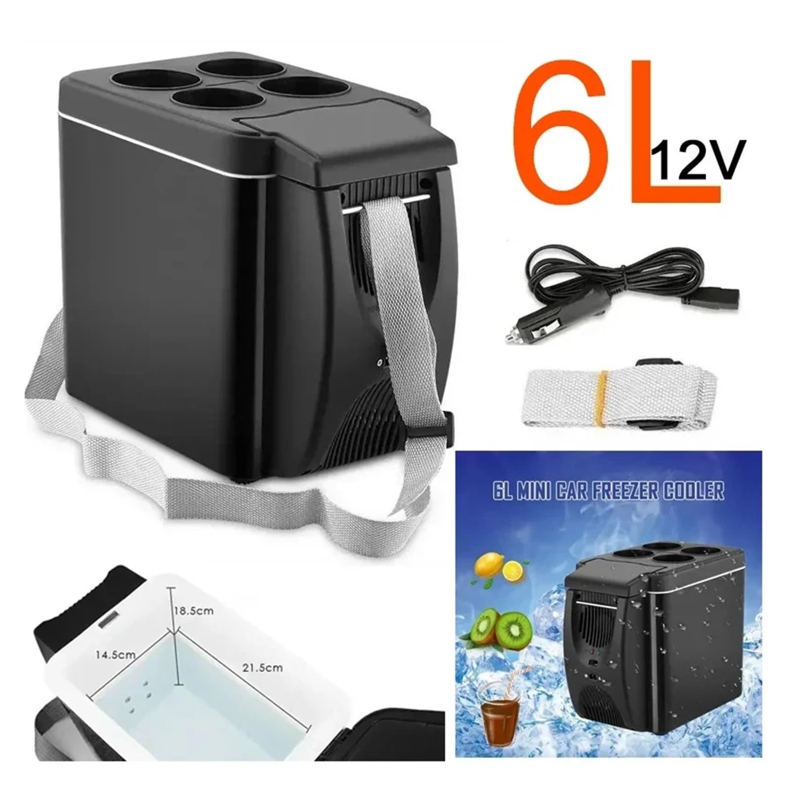 Refrigerador for Coche, Mini refrigerador, congelador portátil, 12 V CC, enchufable, refrigerador termoeléctrico de 6 L for Frutas.(5A Household Convert)
