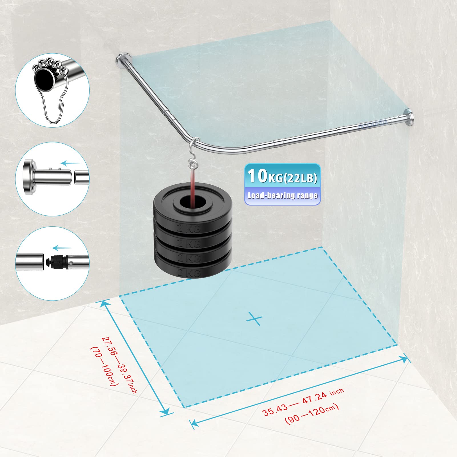 Asta Per Tenda Doccia In Acciaio Inox, Retrattile Da 70 A 120 Cm, Multiuso: Stendibiancheria E Supporto