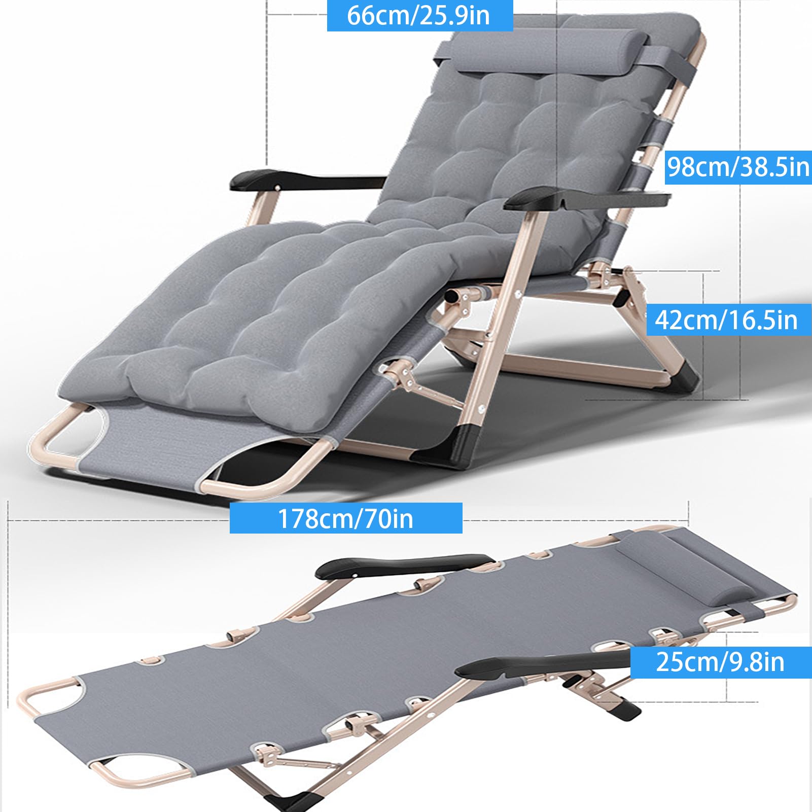 HUHJYUGE Tumbona Plegable Jardin, Ajustable Hamaca Reclinable Plegable Gravedad Cero, Silla Plegable Playa con Reposacabezas, para Exteriores, Playa, Césped, Camping, Piscina