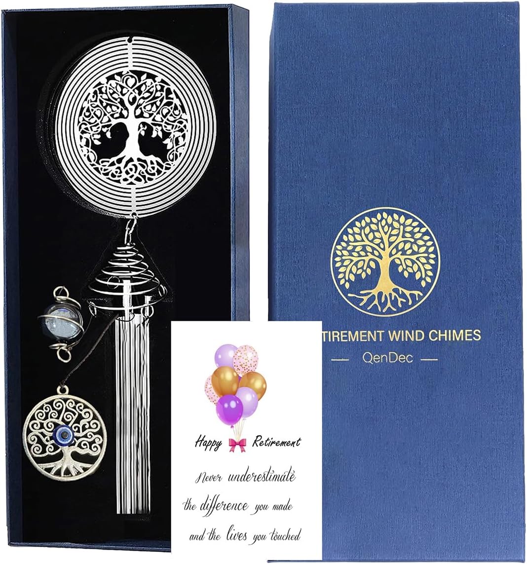 Retirement Wind Chime with Tree of Life Wind Spinner