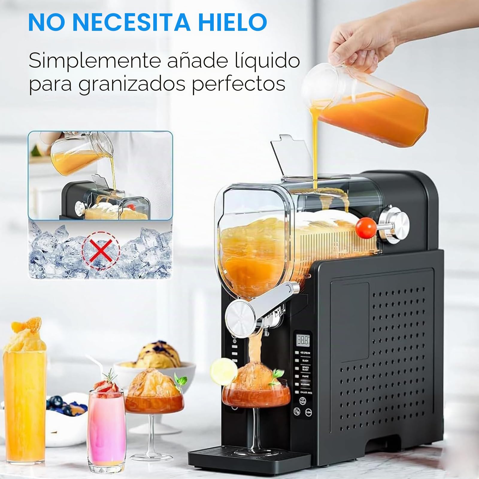 Máquina Para Granizados Y Hielo Raspado De 1,6 L, Máquina Para Hacer Helados Con 6 Programas Preestablecidos, Autolimpieza Con Un Solo Toque Para Batidos, Batidos Y Margaritas