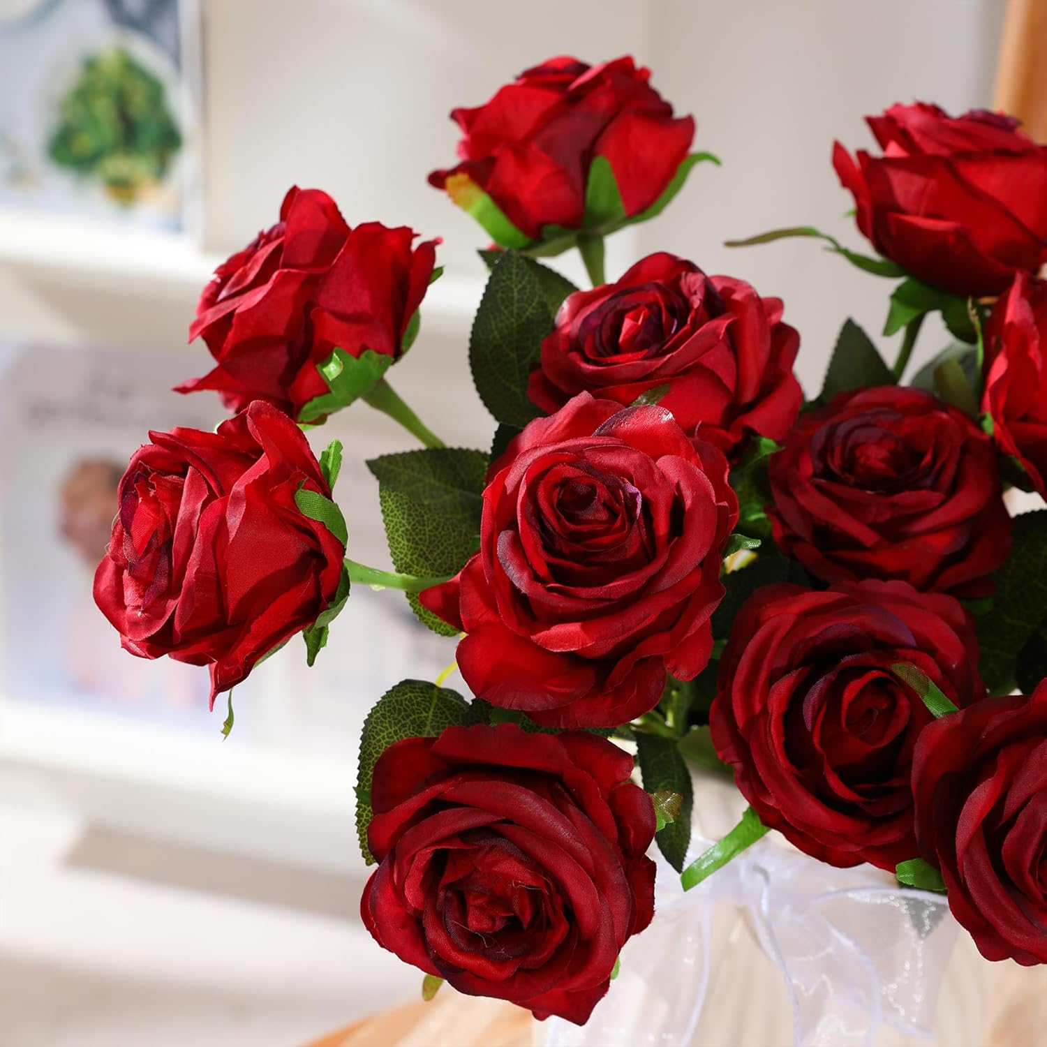 Nubry 50pcs Artificial Burgundy Roses Bulk, Fake Red Roses Flower with Stems Realistic Flowers for Wedding Centerpiece Home Party Decor(Burgundy) - Image 9