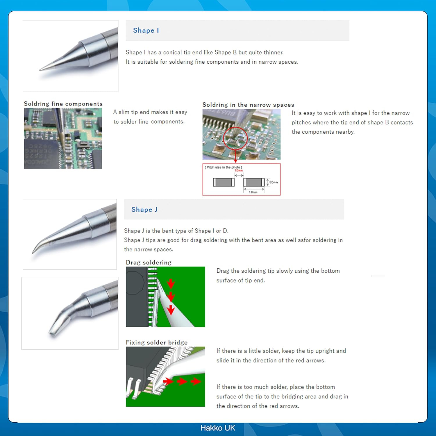 Various HAKKO Solder Tip Shapes