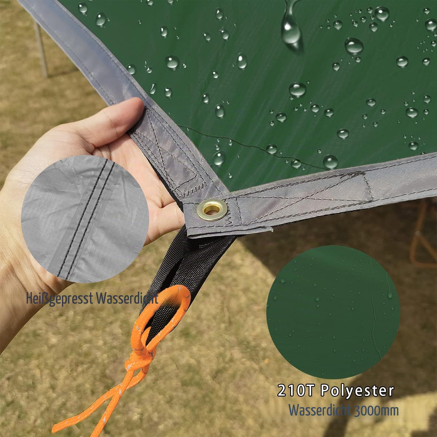 5x5m Groß Hängematte Tarp Wasserdicht Zeltplane Hexagon Camping Plane Regenplane Picknick Zelt Matte Outdoor Survival Ausrüstung（Ohne Stangen）