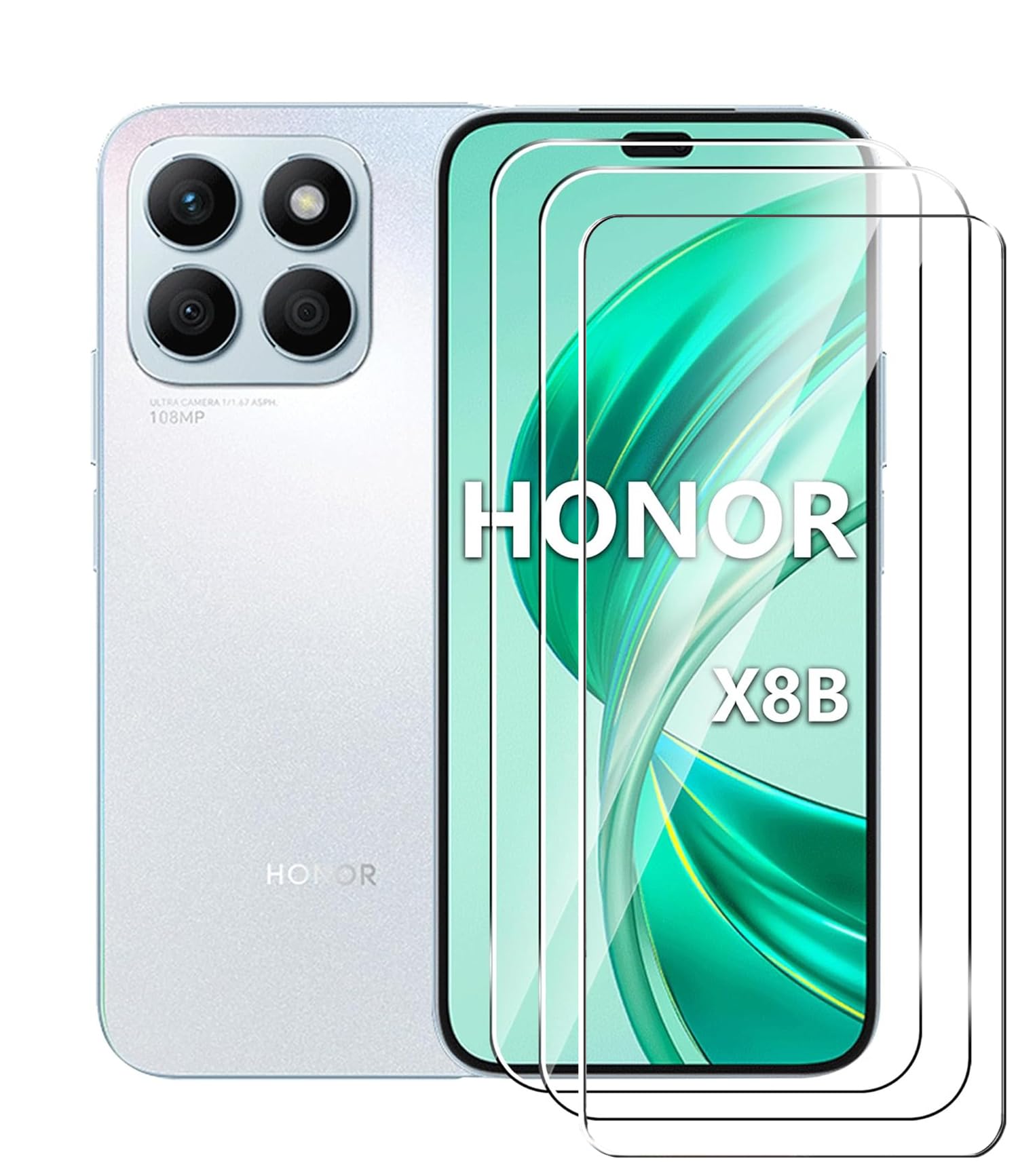 WRTBS [3 Pack] Tempered Glass for Honor X8b Screen Protector,9H Hardness High Definition Clear Scratch Resistant Bubble Free Anti-Fingerprints