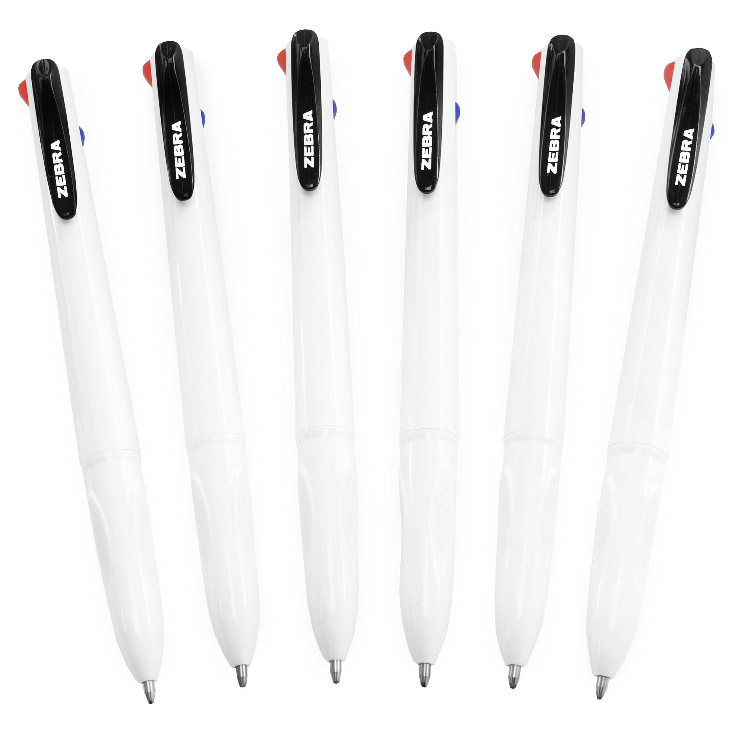 Zebra Z-Grip Elegance 4-in-1 Kugelschreiber, einziehbar, 1,0 mm, weißer Schaft, Schwarz, Blau, Rot, Grün, 6 Stück