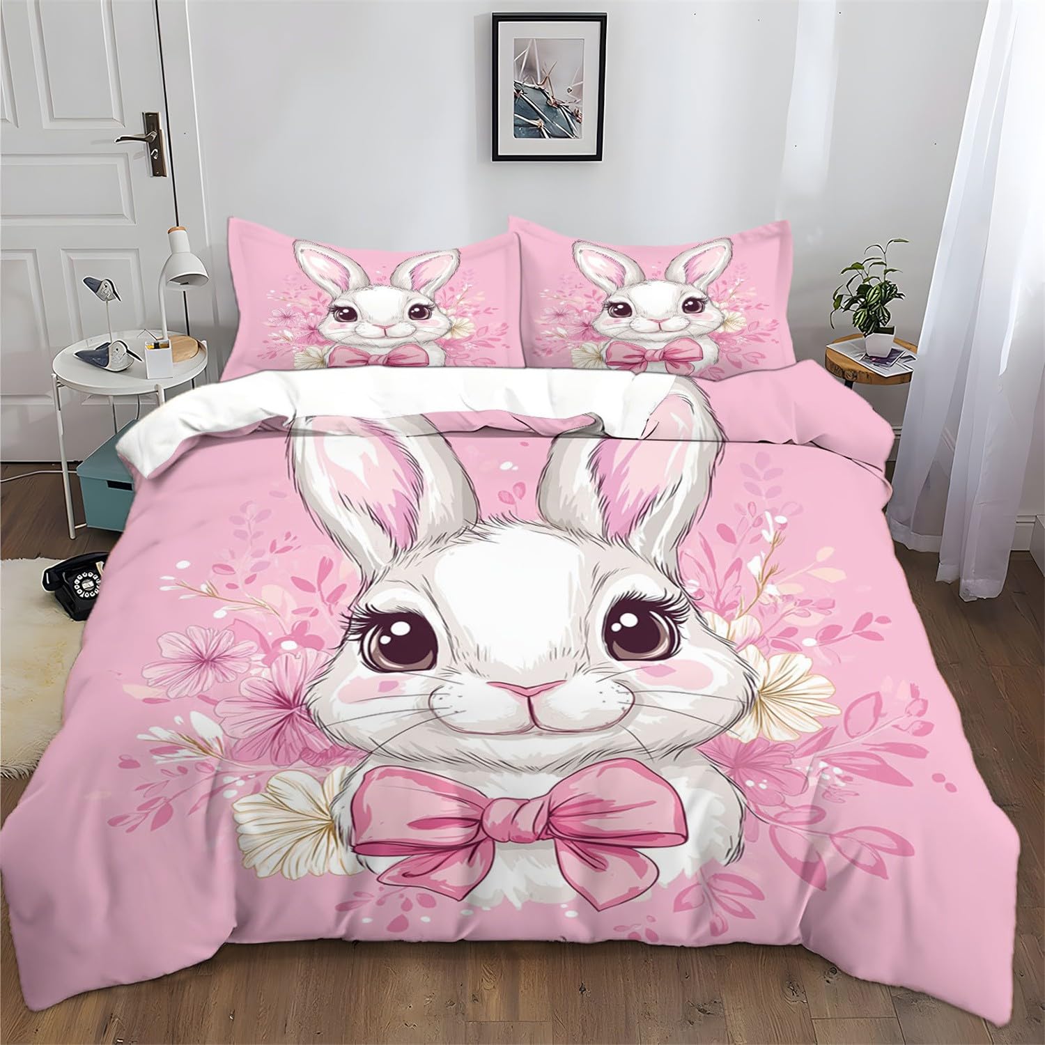 Nadruk Zestaw poszewek na kołdrę, uroczy kreskówkowy, głowa królika, zestawy pościeli z poszewkami na poduszki 260 x 220 cm, polibawełna, luksusowe poszewki na kołdrę dla chłopców - zestaw pościeli