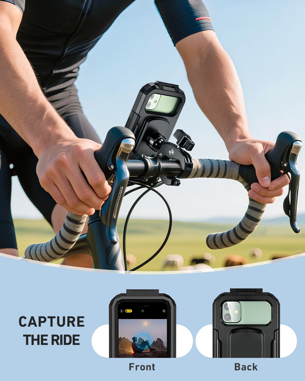 LUROON Porta Cellulare Moto, Universale Porta Cellulare da Bicicletta Impermeabile con Rotazione a 360°, Portatelefono Moto Manubrio Toccare ID Viso ID Compatibile con Smartphone da 5,5 "a 7,0"