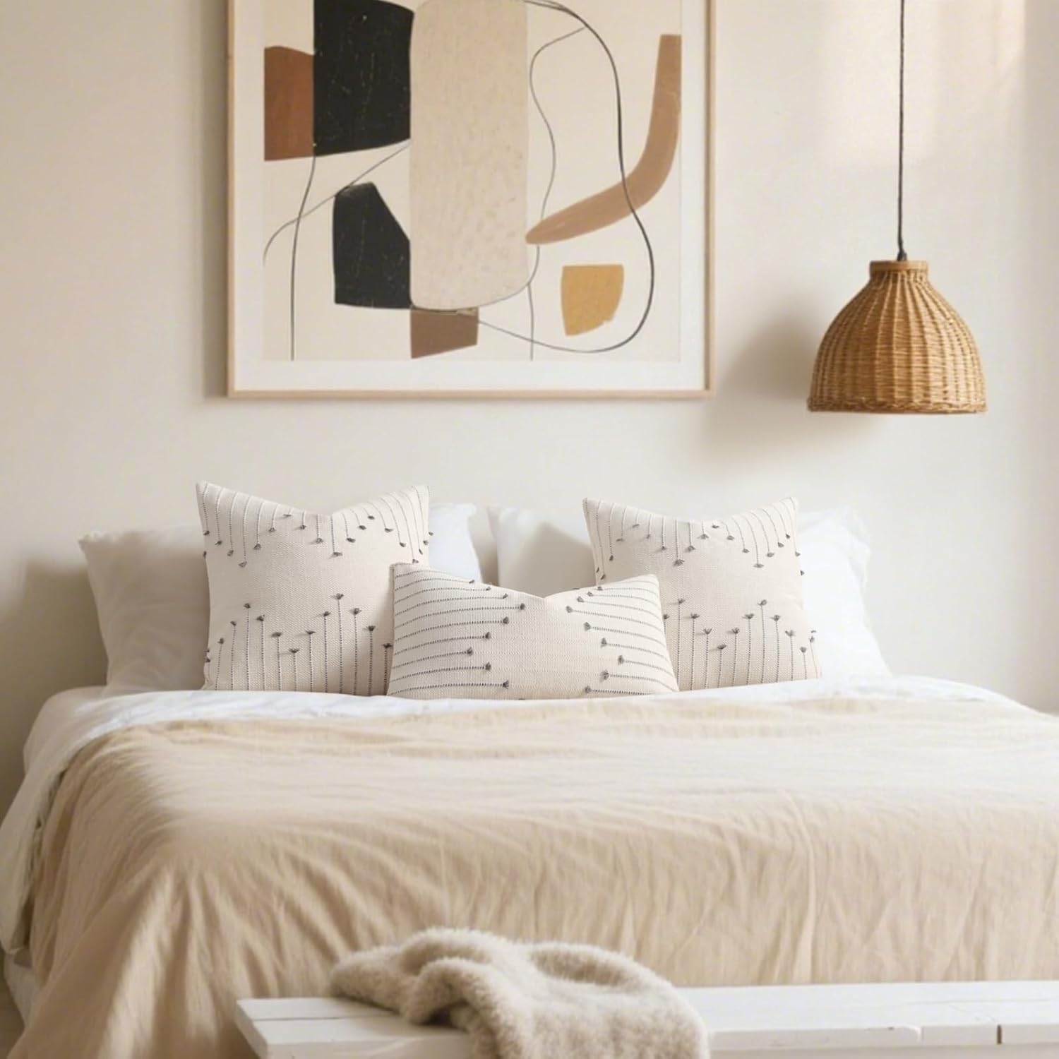 YCOLL Boho Spring Throw Pillow Covers 16x16 Set of 2 Neutral Woven Decorative Pillowcases Cotton Tufted Couch Pillows Modern Farmhouse Cushion Covers for Sofa Couch Bed Living Room Home Decor, Gray - Image 6