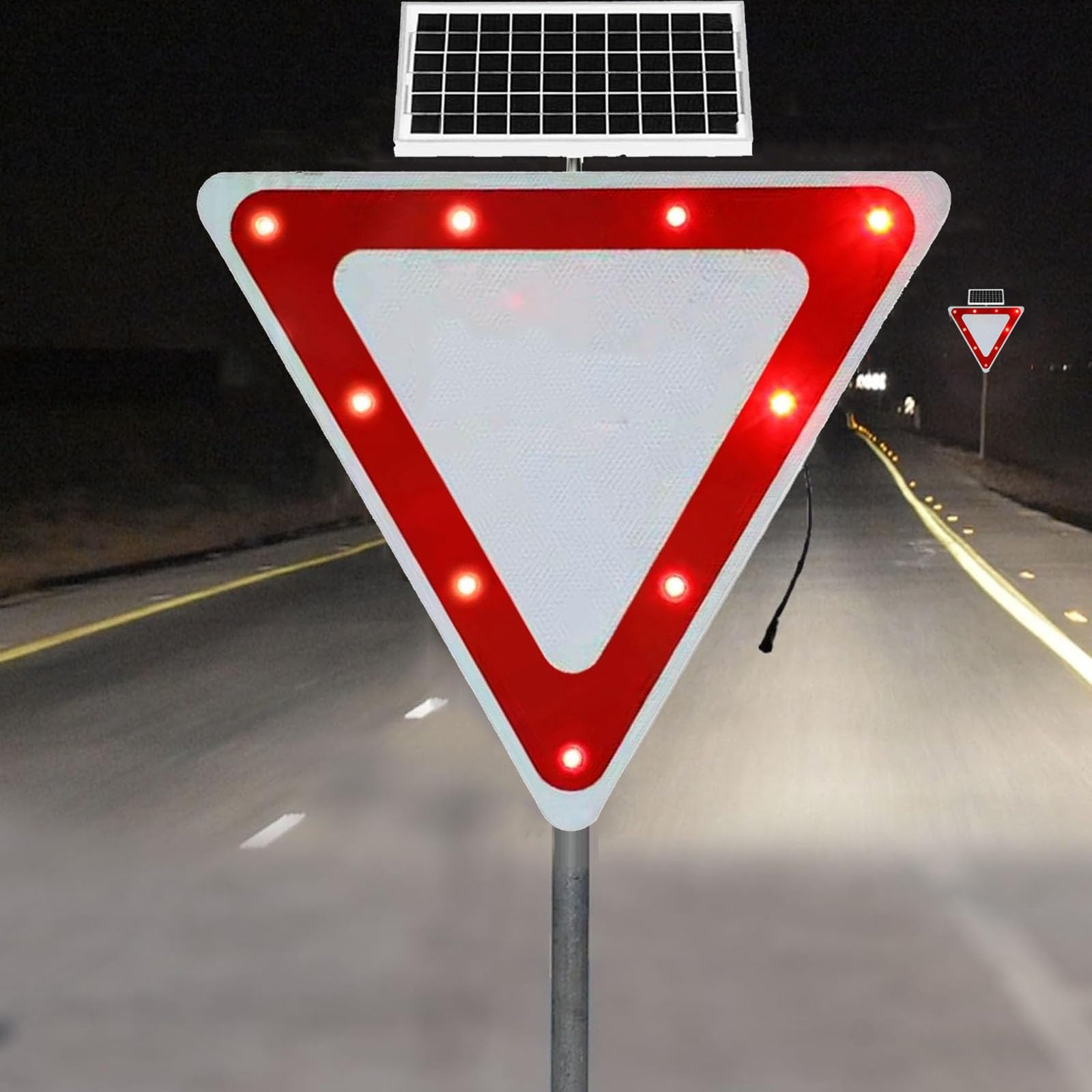 Señal CEDA EL PASO de aluminio de 70 cm Señal prohibición solares LED parpadeantes señal triangular reflectante resistente al agua IP65 señales metálicas para tráfico vial(70cm/28in)