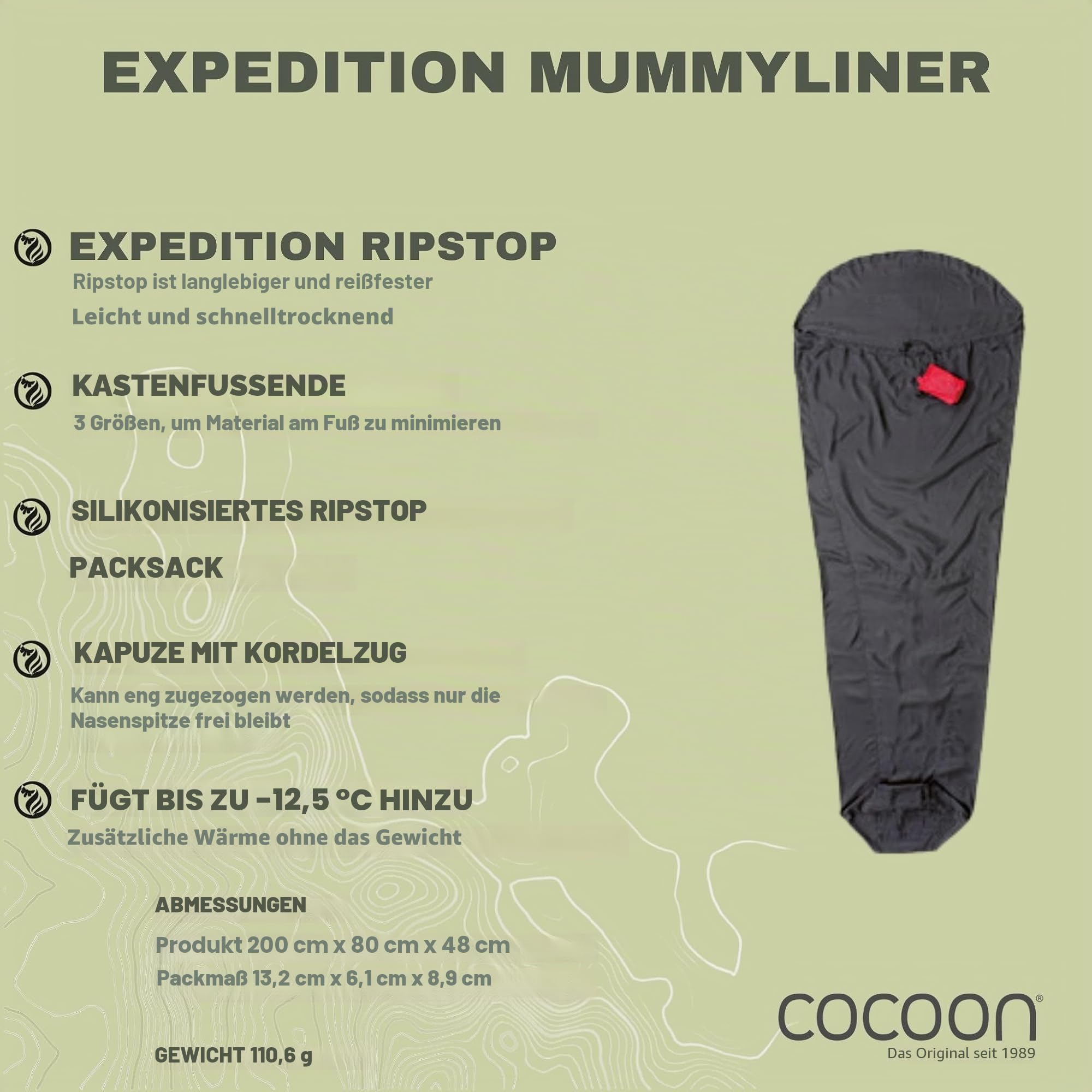 Cocoon Damen Expedition-Silk MummyLiner, Schwarz