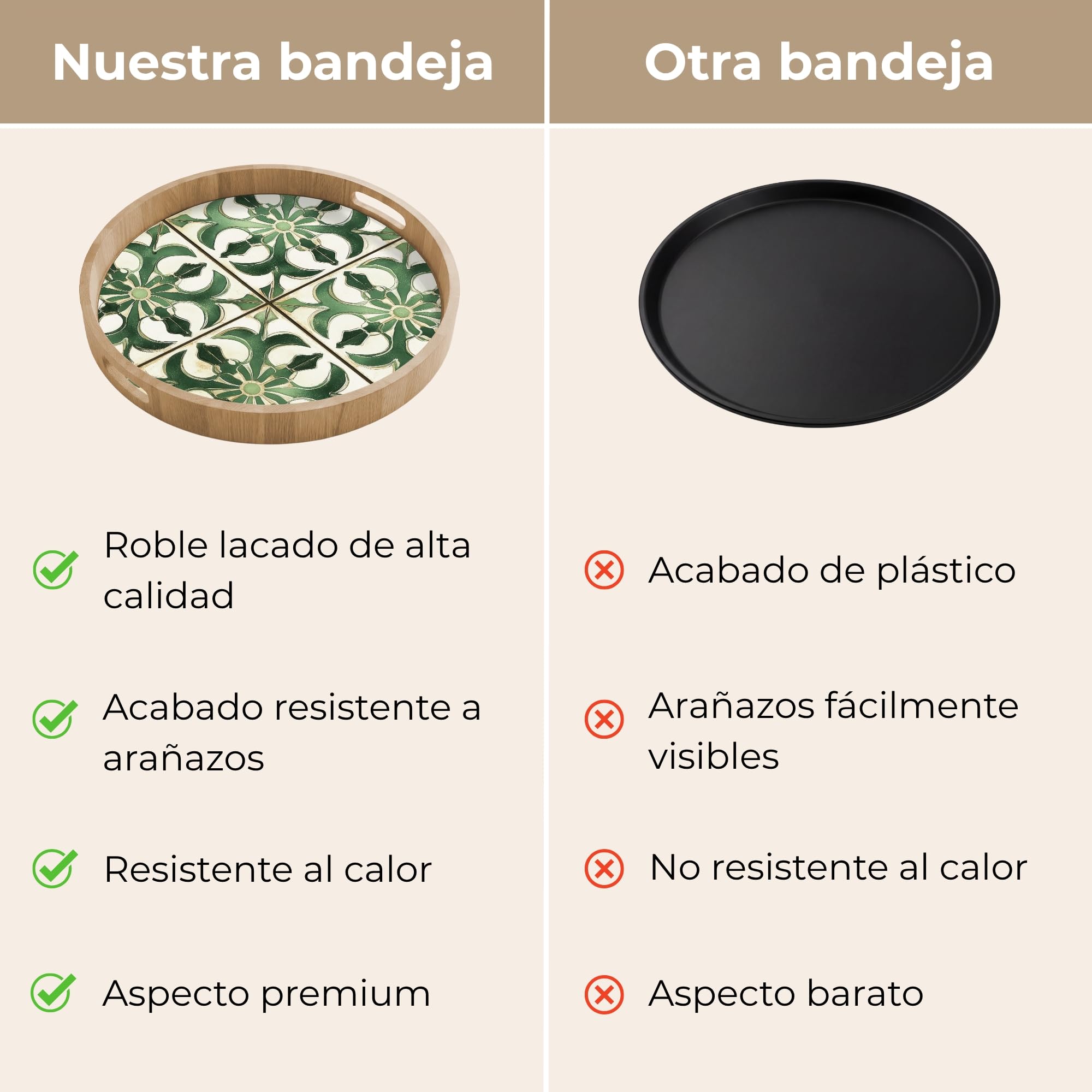 Bandejas para Servir Comida Redonda 50x50 cm Bandeja Desayuno Decorativa Cafe Tabuleiro Resistente A Los Arañazos Antideslizante Interior - Cerámica - Decoración - Español