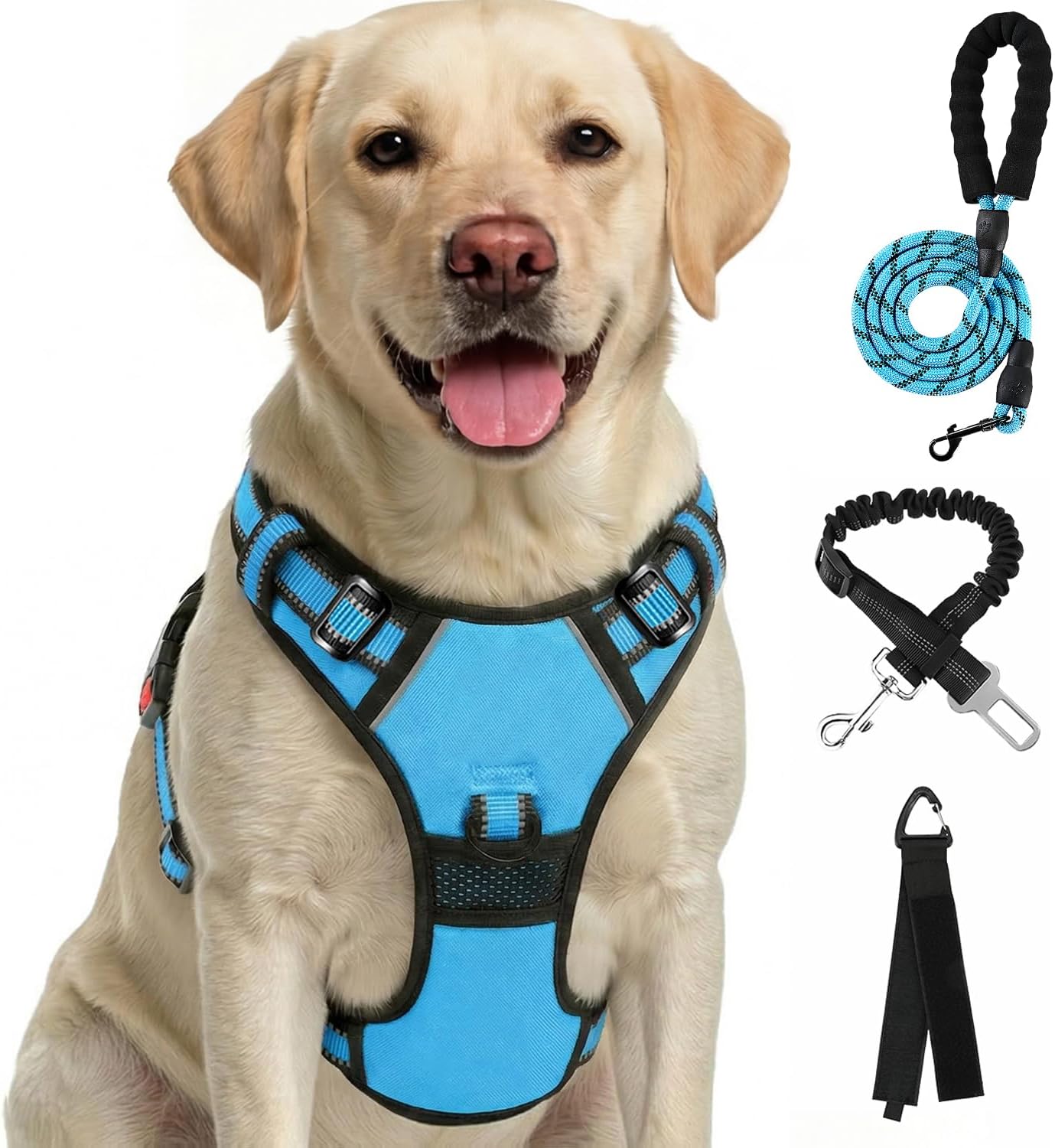 FURRYFECTION XL No Pull Dog Harness, Reflective Vest, Adjustable, Soft Padded, Front Lead, Leash, Seat Belt, Pink