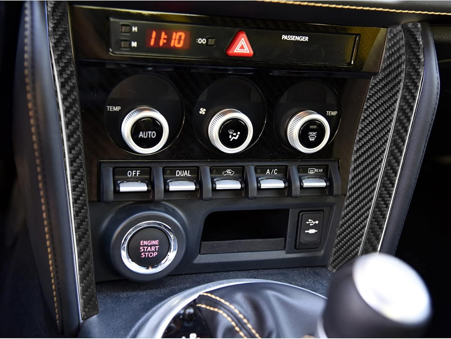 SUNJIKA Compatible with Carbon Fiber 4PCS Center Consoles Multimedia Knob Frame Strip Trim Sticker Interior Accessories for Subaru BRZ Scion FR-S Toyota 86 2016 2017 2018 2019 2020 (Black)