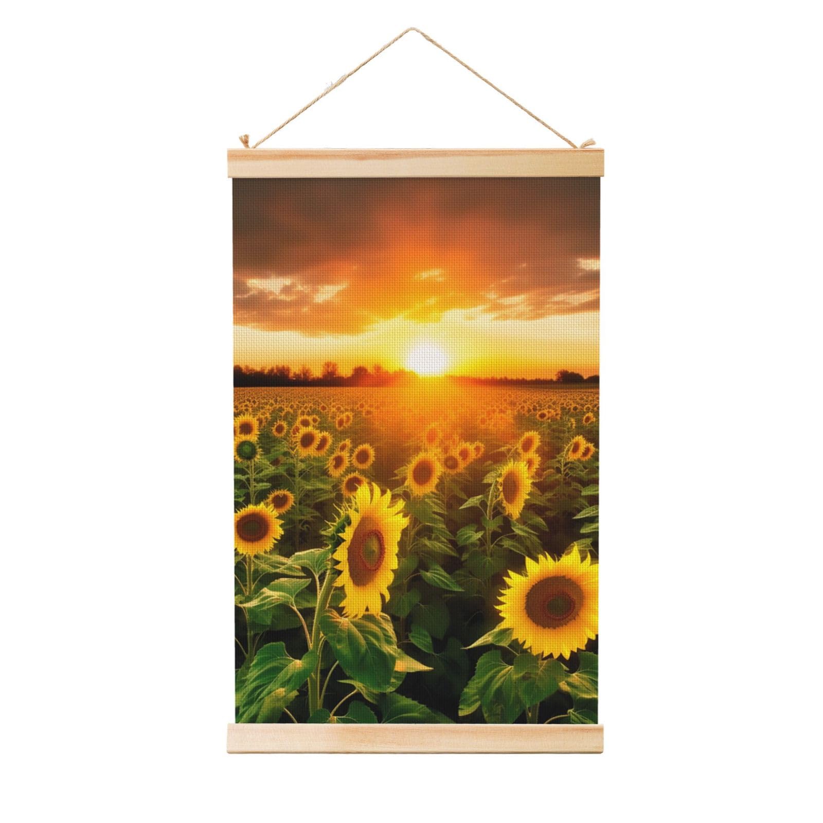 Sunflower Field Sunset Posters Wooden Shaft Hanging Poster Canvas Prints Scroll Wall Art Painting Vintage Wall Banner Modern Artwork Decor for Home Decor Ready to Hang 12"x18"