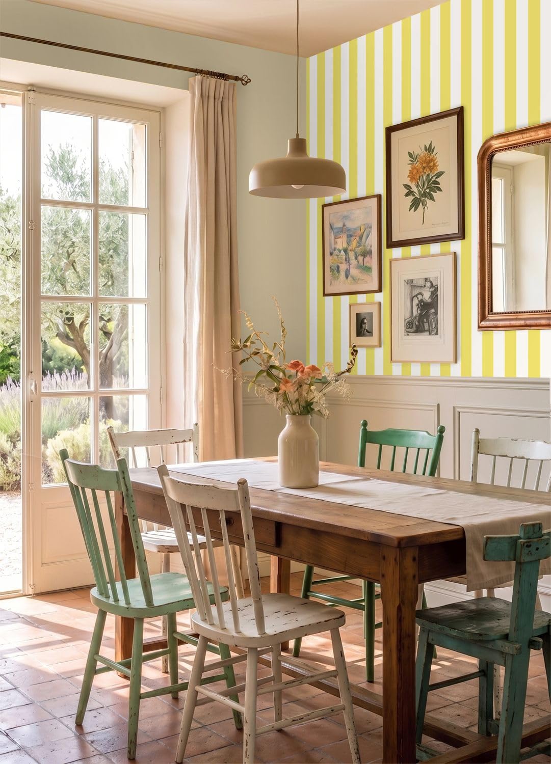 papier peint à rayures jaune et blanc 53 cm x 10.05 m - ESTAhome