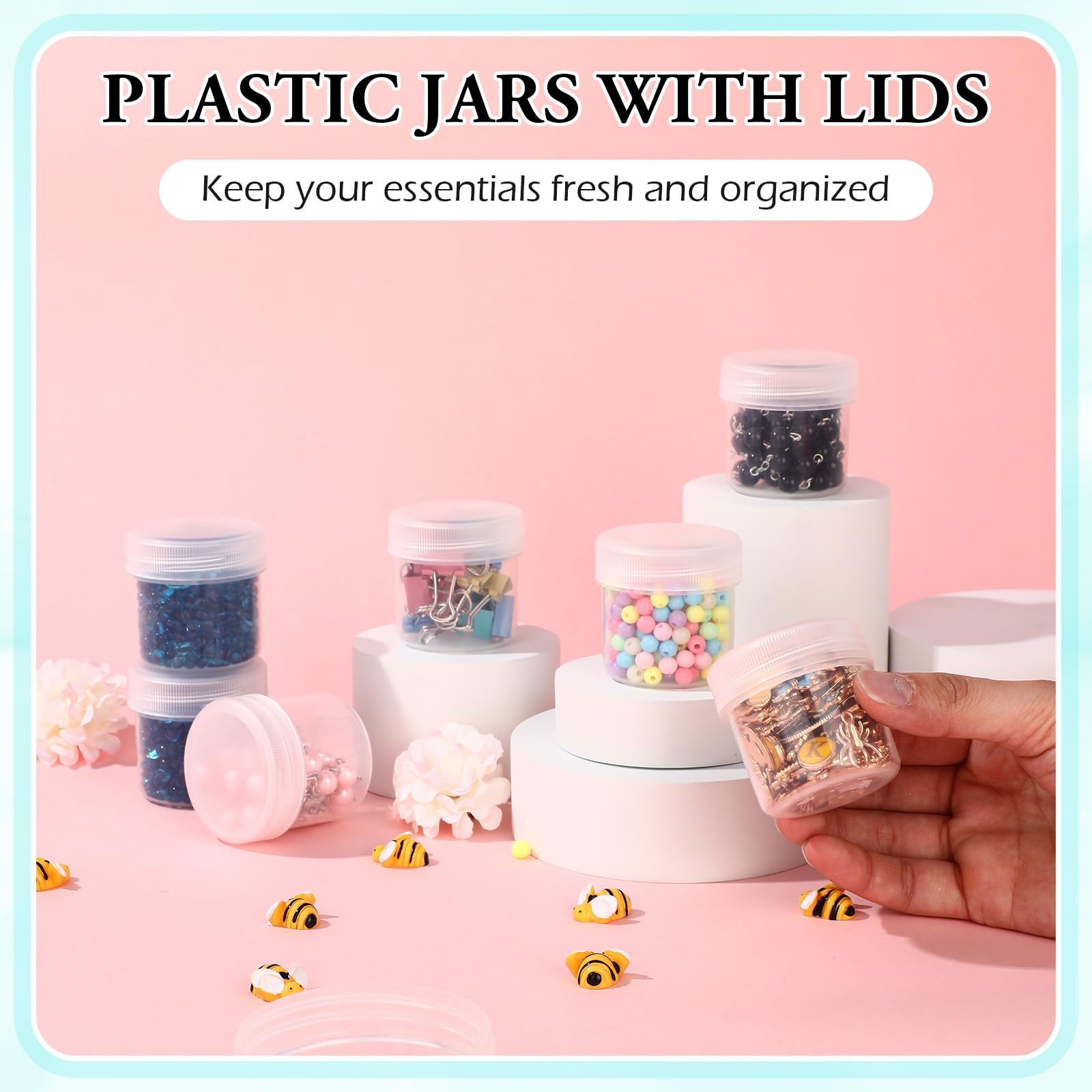 Meanplan Kunststoffbehälter mit Deckel, rund, auslaufsicher, nachfüllbar, kleine Kosmetikgläser für Lotion, Creme, Make-up, Lidschatten, Strass, Proben, Topf, Reiseaufbewahrung, transparent, 100 Stück