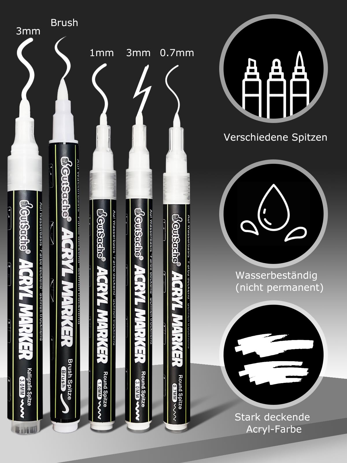 Set van 5 witte acrylstiften, dekkende acrylmarkers voor hout, glas, stof, steen en meer, sneldrogend, waterbestendig, lichtbestendig, handlettering- pennen, ideaal voor kunst, doe-het-zelf Set van 5 witte acrylstiften, dekkende acrylmarkers voor hout, glas, stof, steen en meer, sneldrogend, waterbestendig, lichtbestendig, handlettering- pennen, ideaal voor kunst, doe-het-zelf