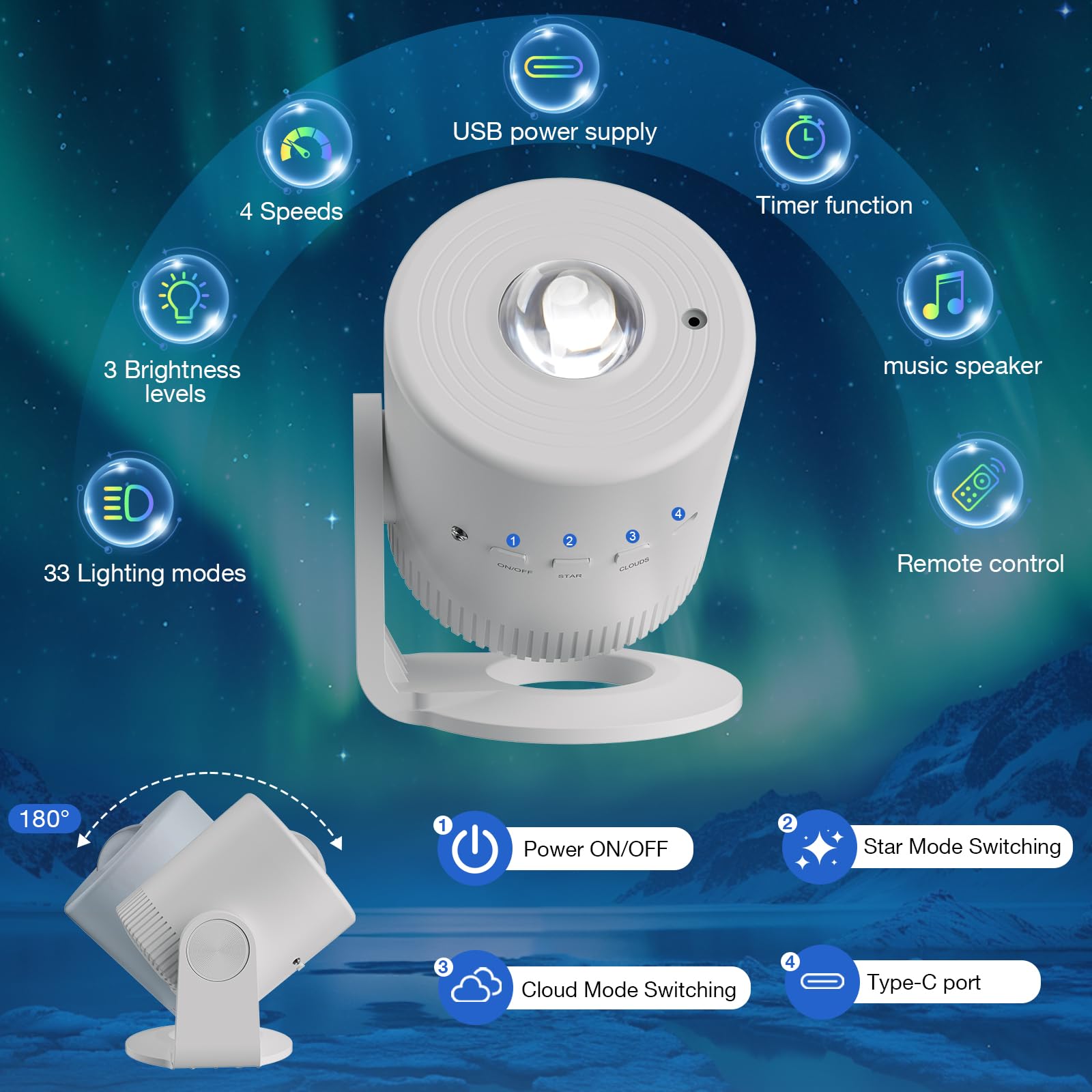 Lampada Proiettore Stelle con Telecomando, Lampada Galassia LED con Timer, Proiettore Stelle per Bambini e Adulti, Luce Notturna per Camera da Letto, Feste e Home Cinema