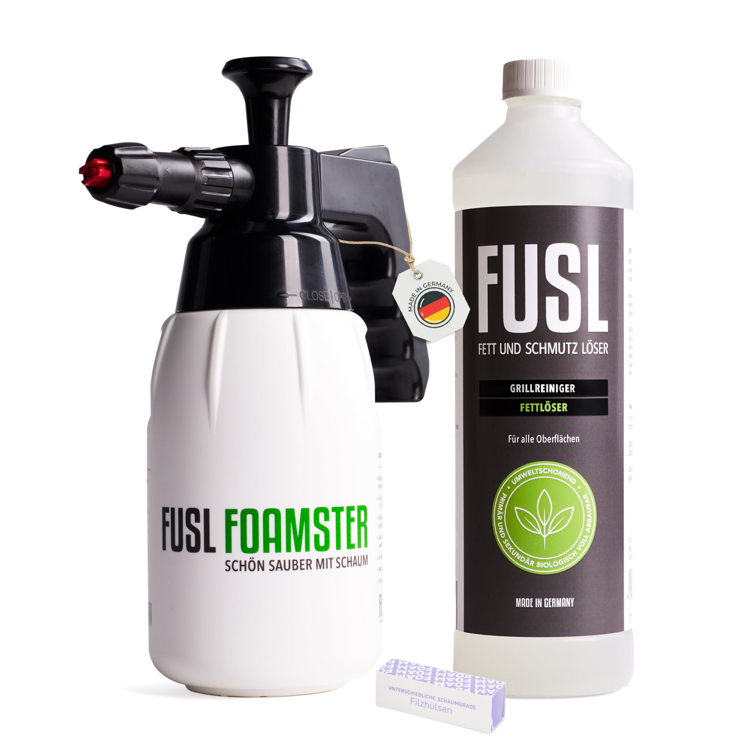 Set-Angebot: FOAMSTER-Schaumkanone Plus 1 Liter Fettlöser, Grill- und Backofenreiniger, Materialschonend und Hautverträglich, Bio-Abbaubar