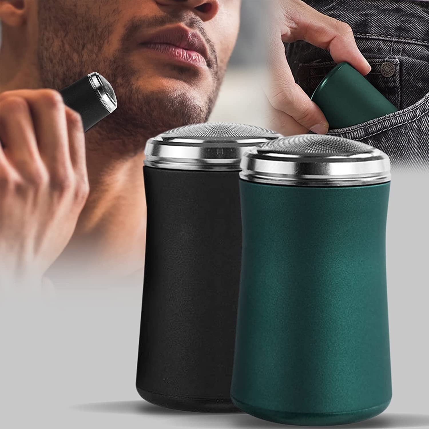 CREAMIC Pocket Size Washable Electric Razor 2.7inch IPX7 Waterproof Mini Rechargeable Electric Shaver, Type-C USB Shaver Trimmer for Men (Green)