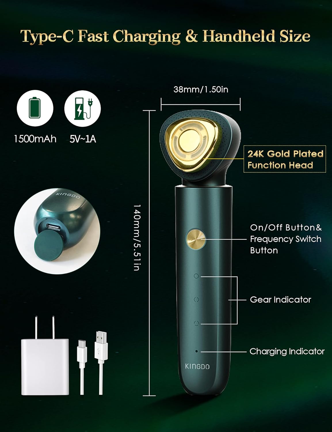 KINGDO 8 in 1 Skin Tightening Facial Machine,24K Gold Plated Face Massager, Skin Rejuvenation Device for Anti Aging/Face Lifting Firming/Makeup Removal/Wrinkle Removing/Skin Care Beauty Device : Beauty & Personal Care