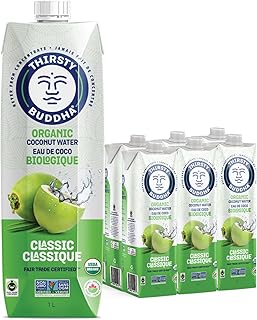 THIRSTY BUDDHA Coconut Water - Pure Coconut Water- Premium Coconut Water- Organic Coconut Water- Fair Trade Certified Coconut Water- All Natural Hydration – Electrolytes – Sports Drink- No Added Sugar– Vegan –Non-GMO Coconut Water, 1L (6/1L)