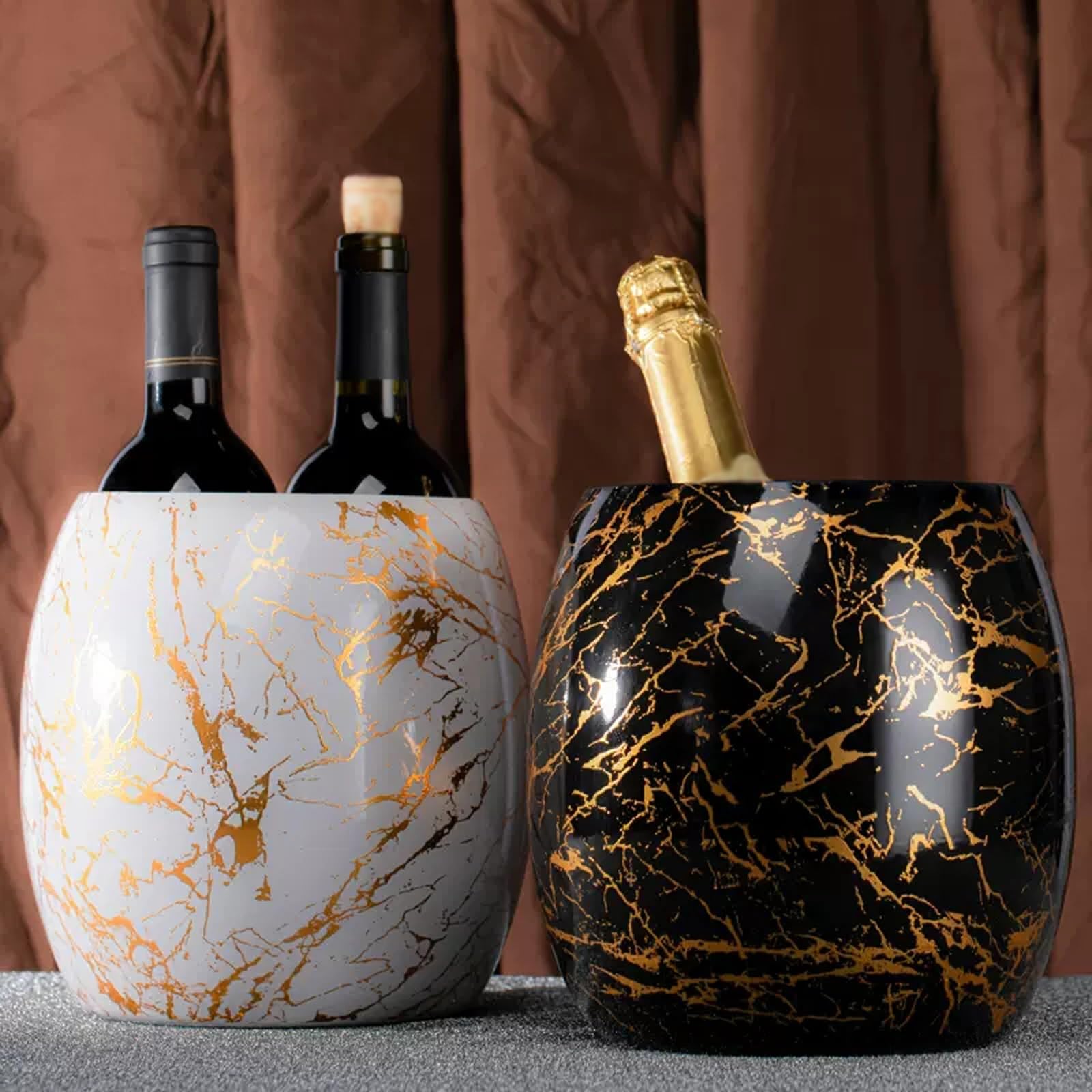 Secchio di ghiaccio in acciaio inossidabile, capacità 3.6L, dispositivo di raffreddamento durevole per eventi e feste, design elegante in marmo, perfetto per l'intrattenimento, elegante raffreddamento