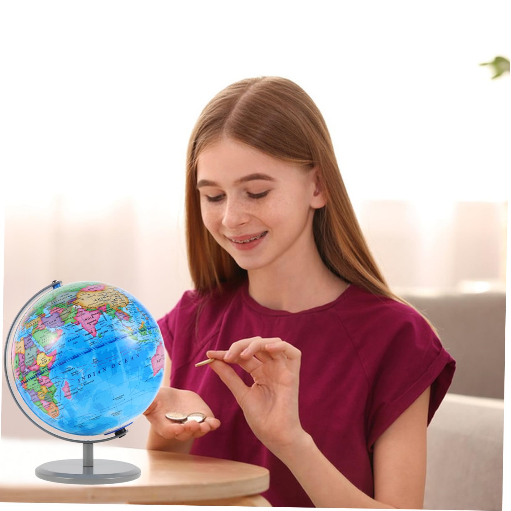 Piggy Bank for Adults Globe Shaped Money Saving Box with Stable Base Convenient Coin Holder for Study And Bedroom Decorative Savings Bank