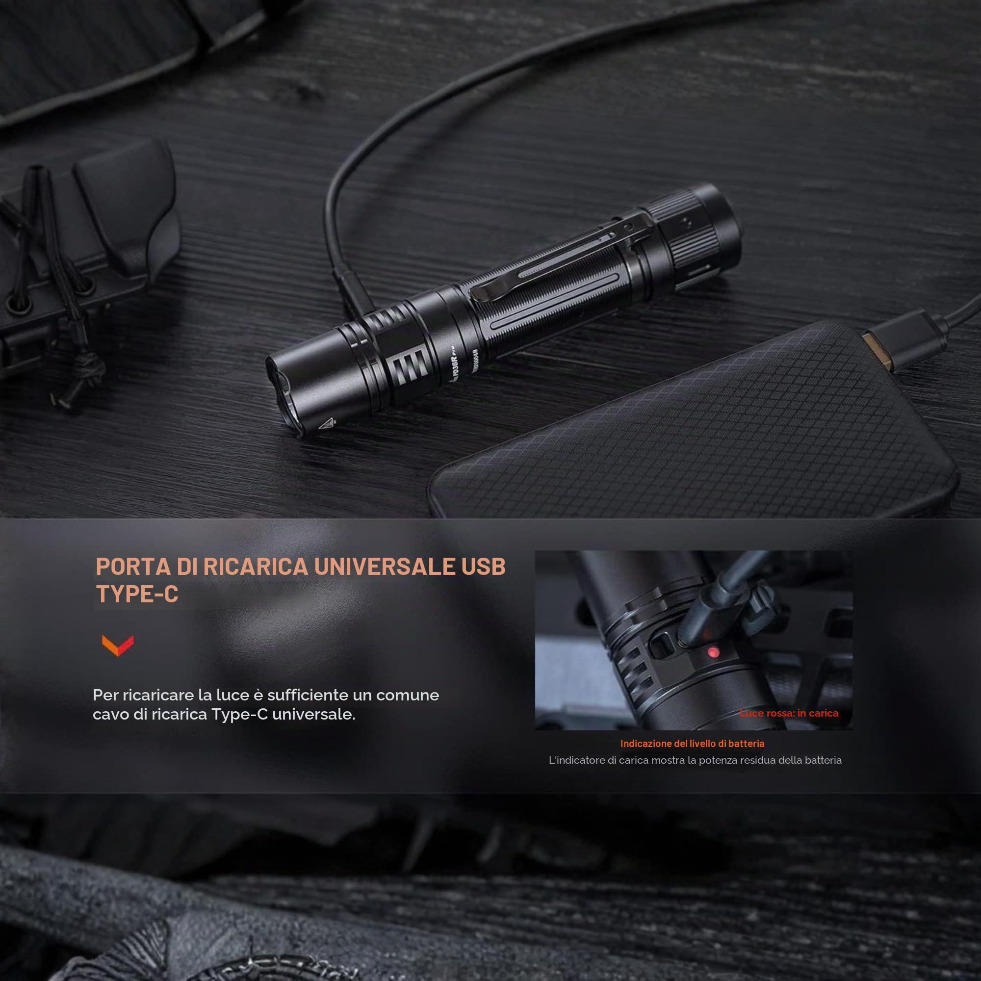 Fenix - Torcia tattica LED Professionale PD36R Pro 2800 Lumen Ricaricabile