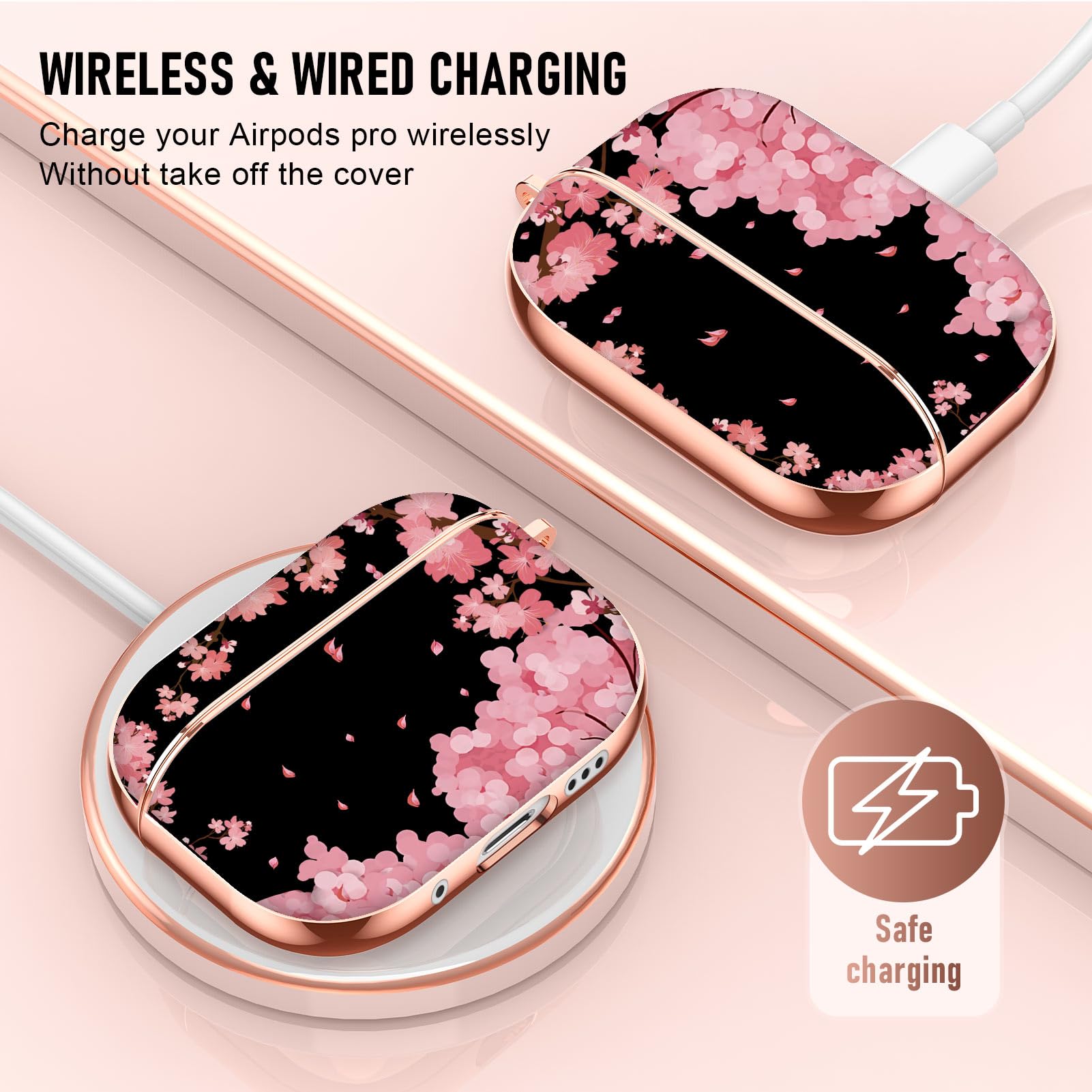 Maxjoy for Airpods Pro Case,Protective Shockproof Cover with Keychain Compatible with Apple Cute AirPods Pro Case Cover,for Girls and Women and Men-Apricot Blossom