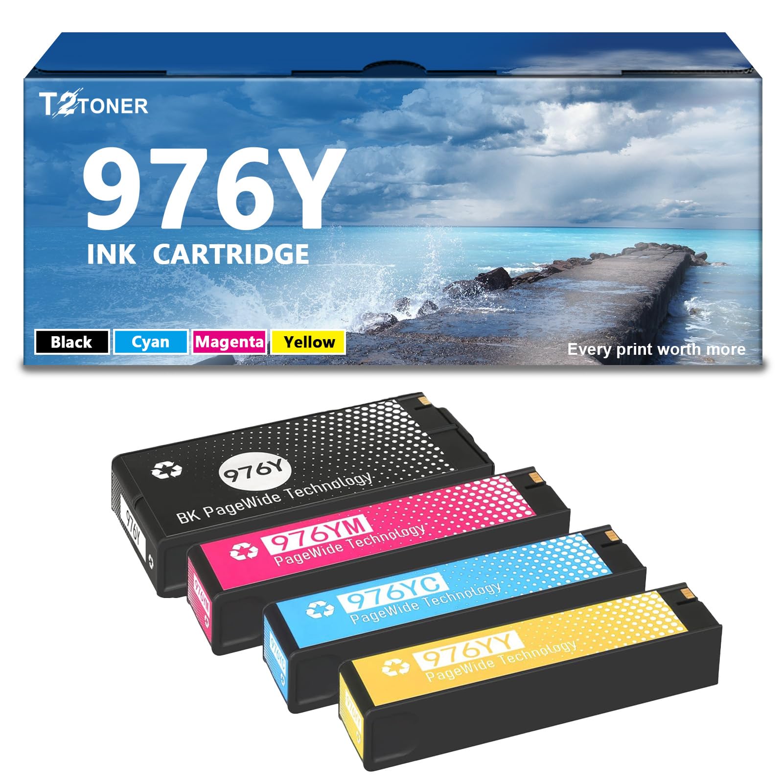 976Y Ink Cartridge with New Chip Replacement for (4 Packs) | 976 976Y L0R05A L0R06A L0R07A L0R08A Ink for PageWide Managed 552dw 577z P57750dw 552dw 577dw P55250dw 577z Printer