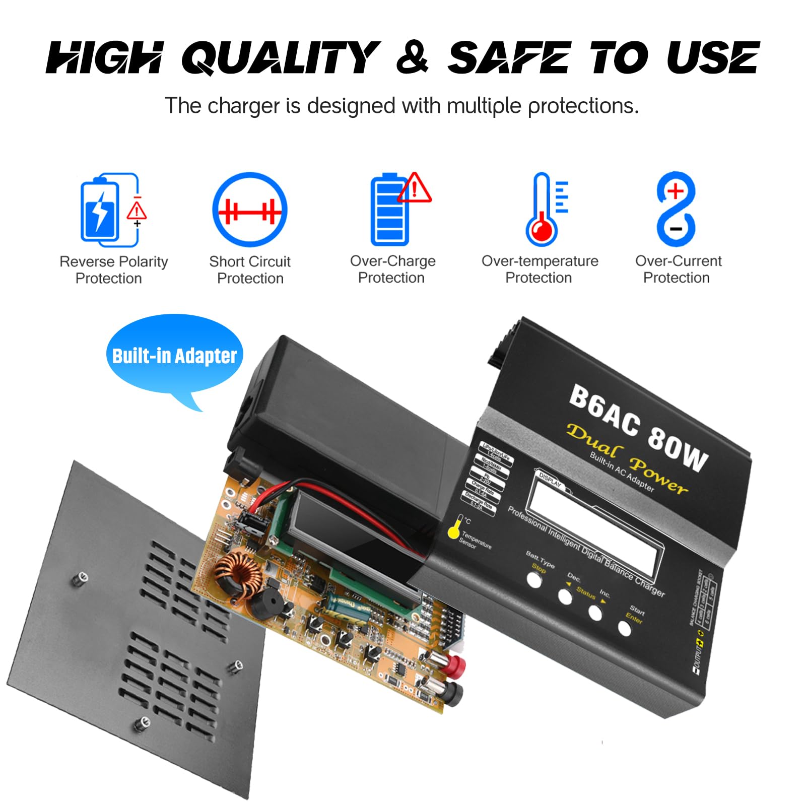 HTRC B6AC LiPo Charger Balancer 80 W 6 A RC, ładowarka LiPo do LiPo/Li-Ion/Life (1-6S), NiMH/NiCd (1-15S) i PB Smart, ładowarka RC z wyświetlaczem LED i XT60/Deans/JST