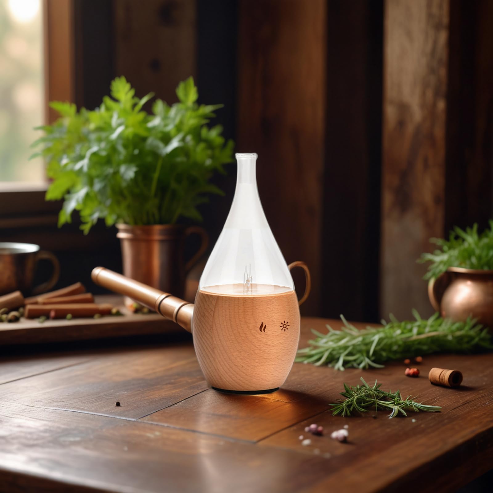 Zen'Arôme - Diffuseur d'Huiles Essentielles par Nébulisation Programmable Bolea - Intensité Réglable - jusqu'à 80m² - et Éclairage LED - Diffusion à Froid pour l’Aromathérapie, Minuterie - Bois, Verre