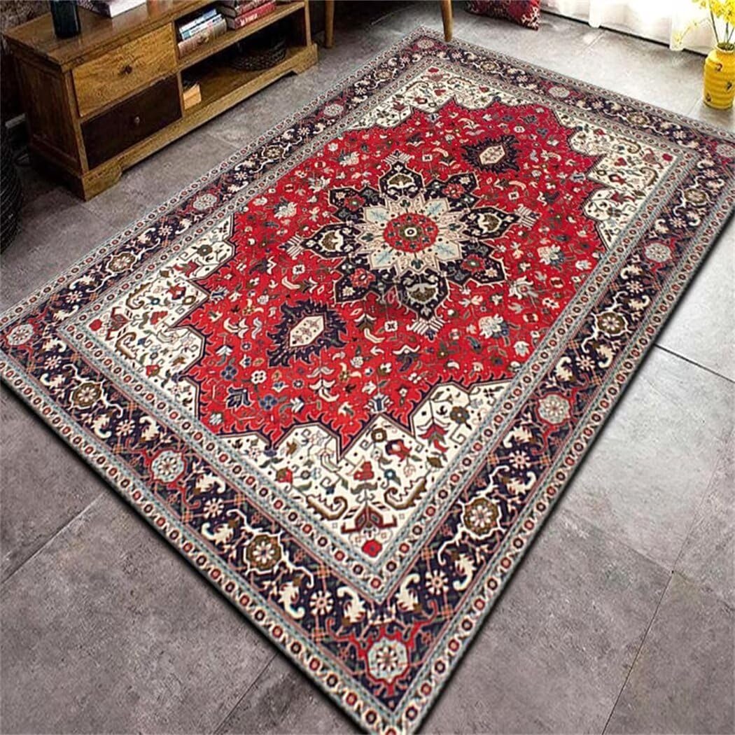 Tapis chambre bébé motif floral rétro rouge élégant grand salon 200x250