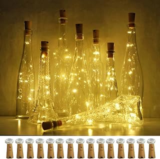 Wine Bottle Lights with Cork, 15 Pack Battery Operated 10 LED Cork Shape Silver Wire Colorful Fairy Mini String Lights(No Bottles) for DIY, Party, Christmas, Wedding Decor (Warm White)