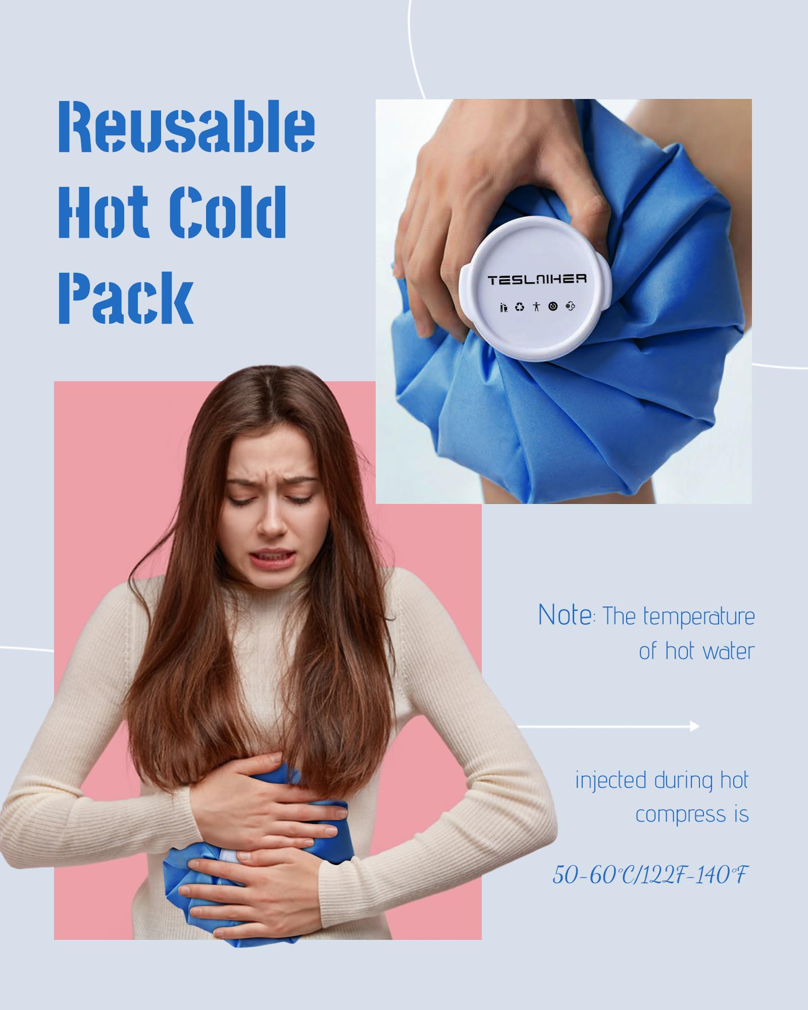 Bolsa de hielo reutilizable para lesiones, bolsa de hielo reutilizable, terapia caliente y fría, bolsa de agua caliente para aliviar el dolor, bolsas de hielo elásticas transpirables sin fugas, 9