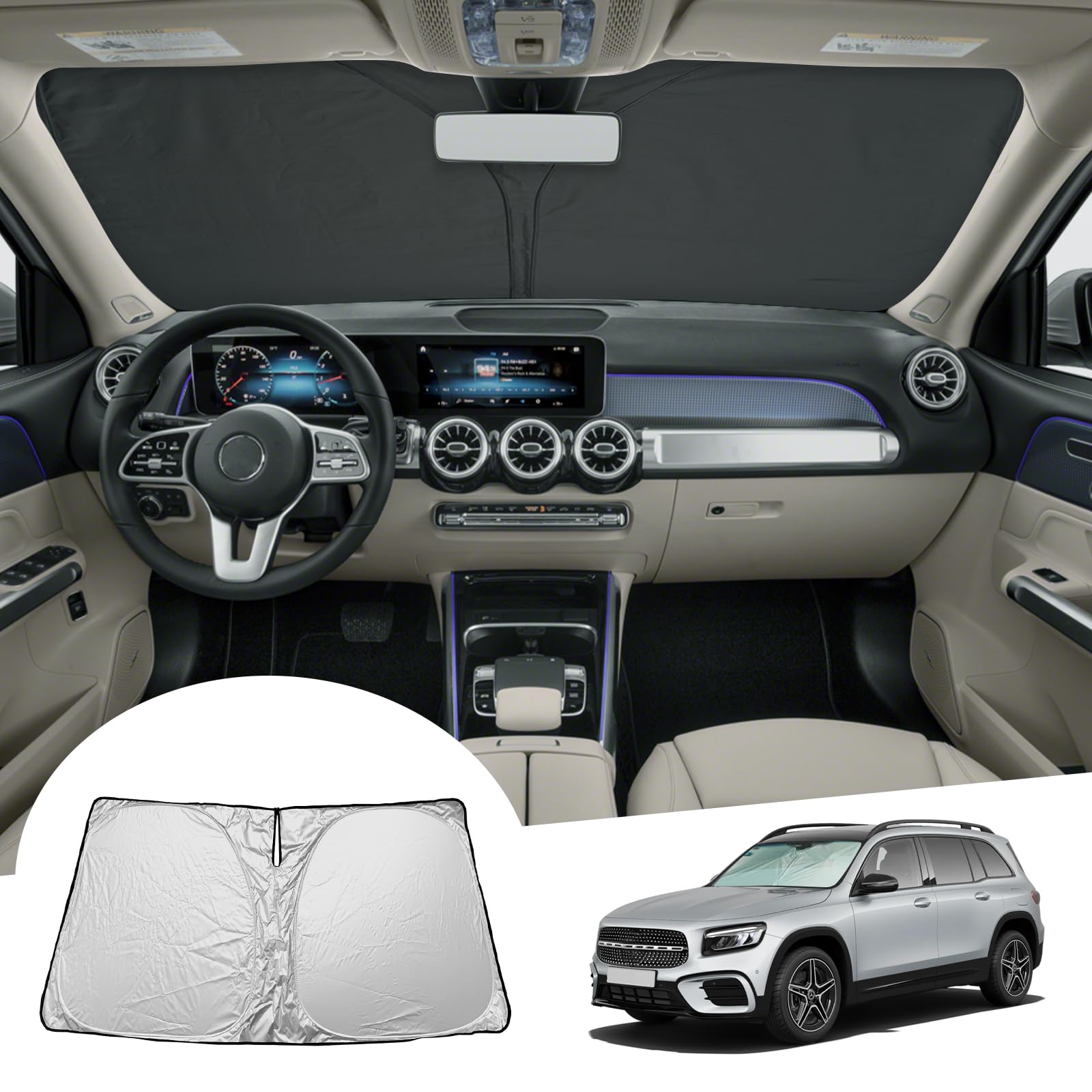 [Update] GAFAT Compatible con Mercedes Benz GLB X247 2019-2026/ EQB 2021-2025 2026 Parasol Interior, Protector Solar Parabrisas, Enfriamiento, Protección UV, Accesorios EQB, Accesorios GLB X247