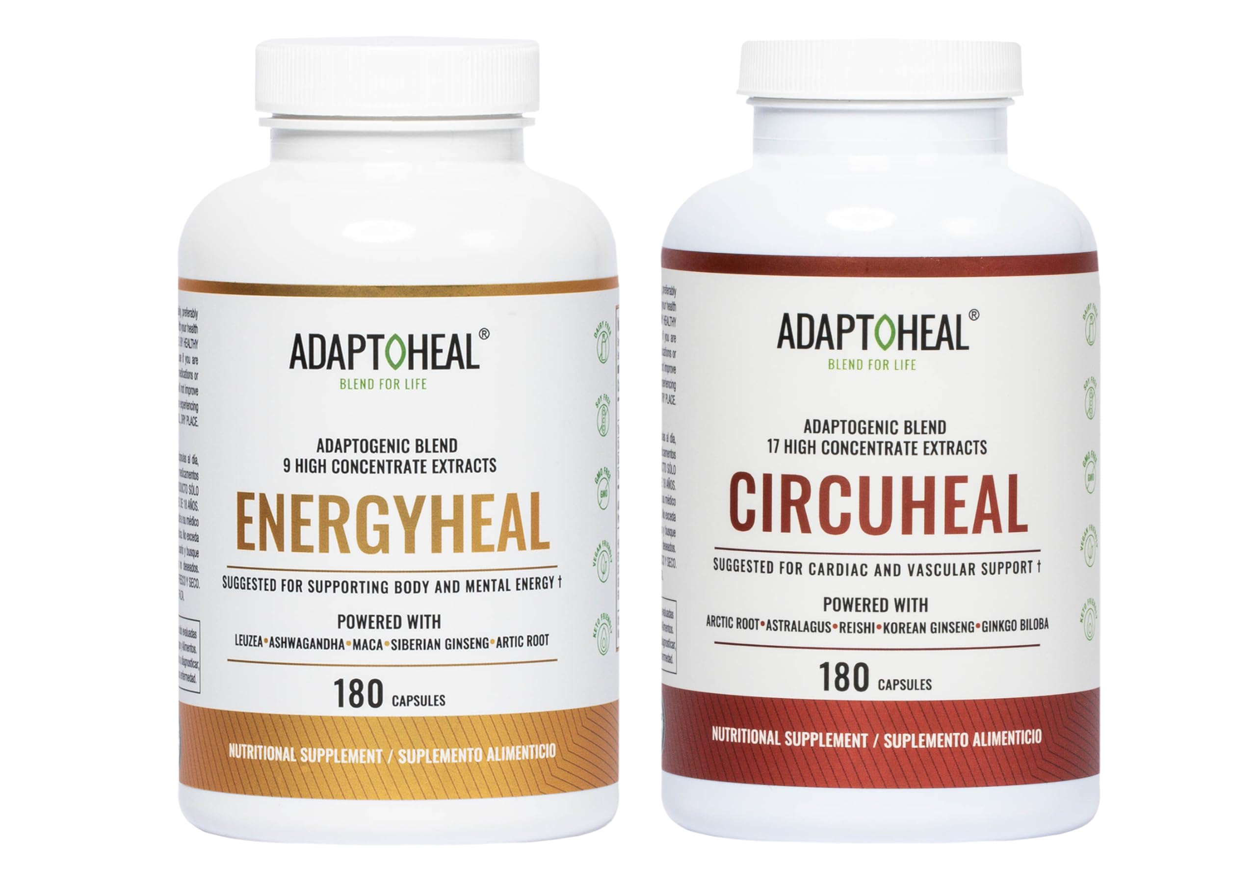ADAPTOHEAL Energyheal + Circuheal – Adaptogen Blend (180 Capsules ea.)