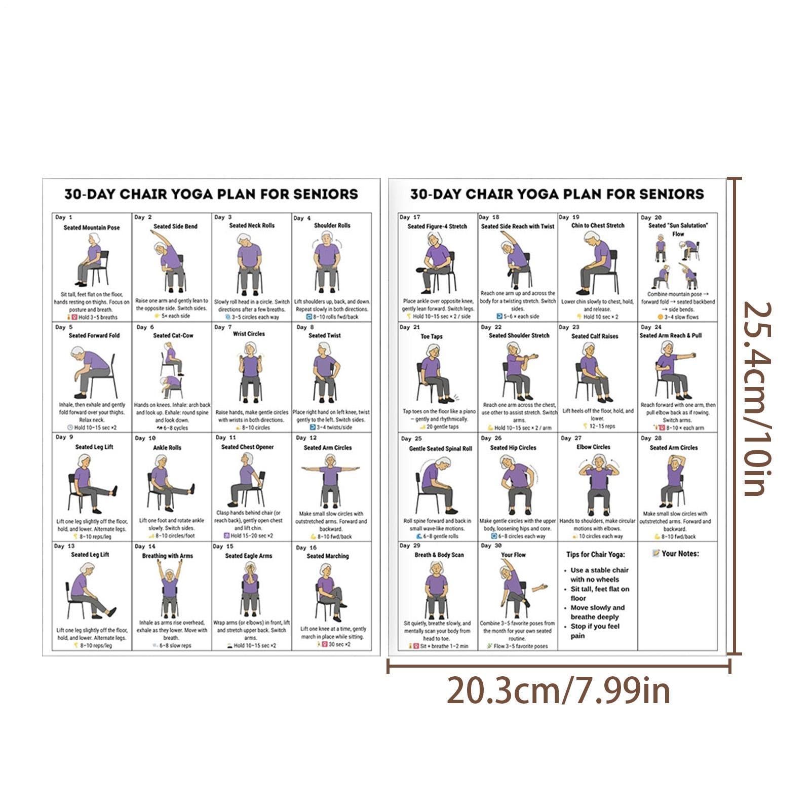 Plakat fitness w pozycji siedzącej, wykres jogi na krześle, przewodnik ćwiczeń 20 x 25 cm z ilustrowanymi krokami, ekspozycja papieru dla osób starszych, układ instrukcji montażu na ścianie