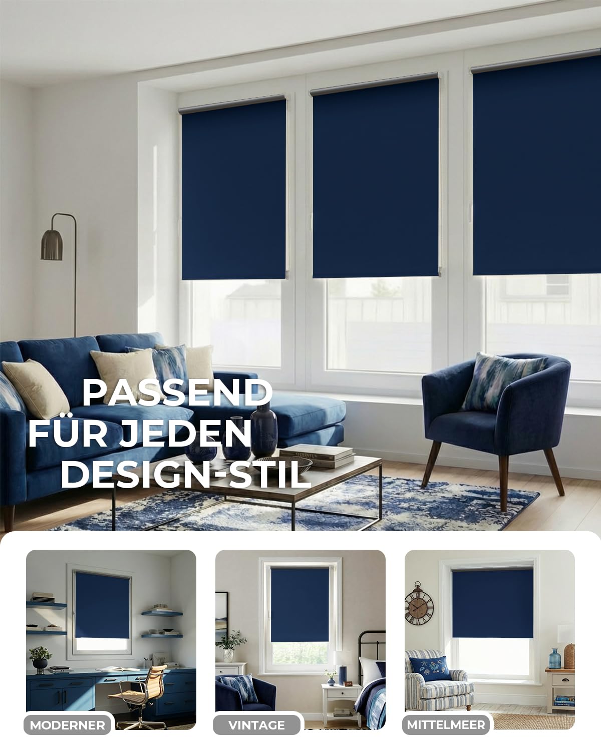 Victoria M. Tenebra Estor Opaco Térmico con o Sin Taladrar, Revestimiento Plateado Incluye Material de Montaje, 80 x 160 cm (Ancho x Alto), Azul Oscuro