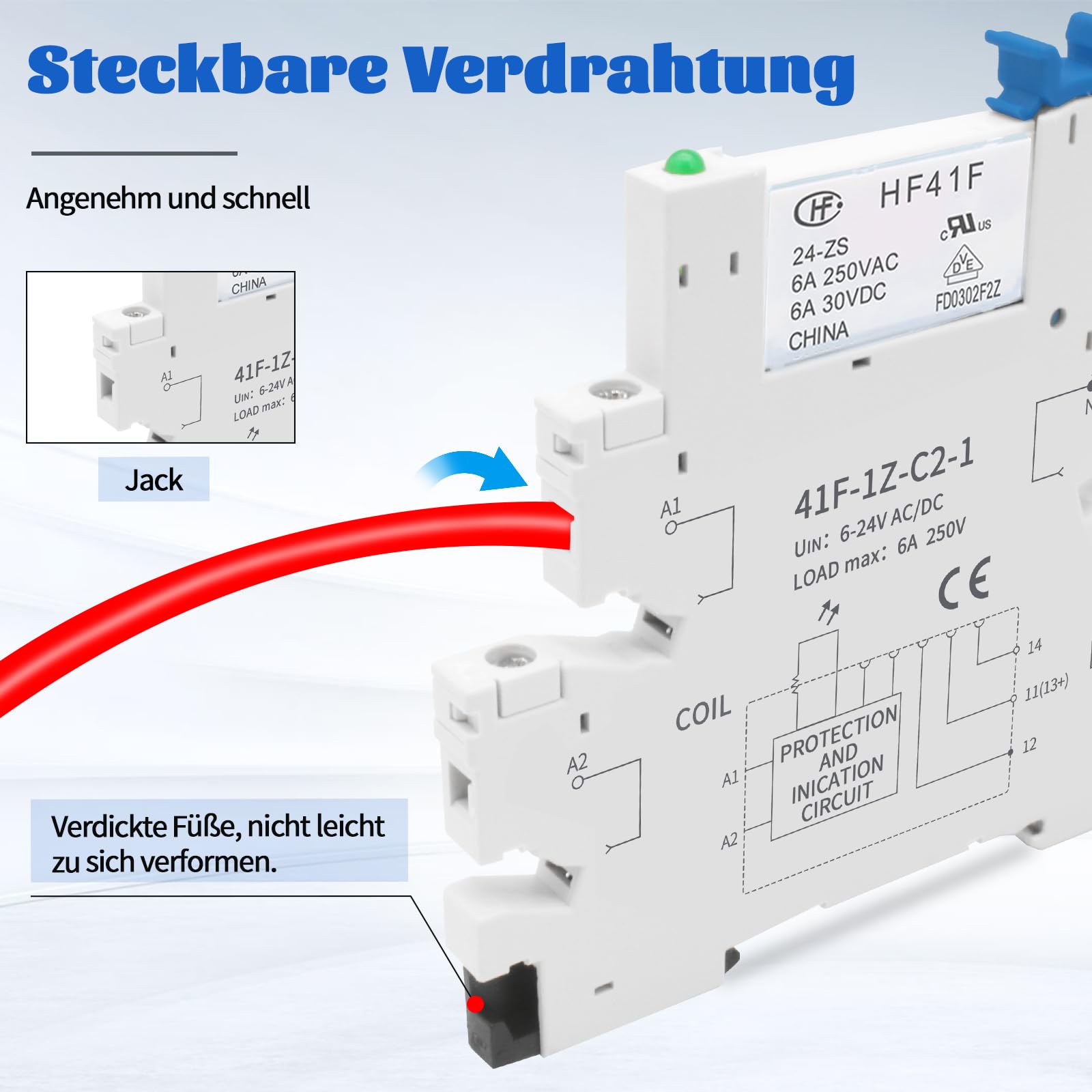 (10pcs)24V Relé Din Rail potencia en miniatura;Silm,Electroválvula PLC,5 Pin SPDT con Push in Socket,Bobina dc/ac,electromagnético,Max 6A 250VAC