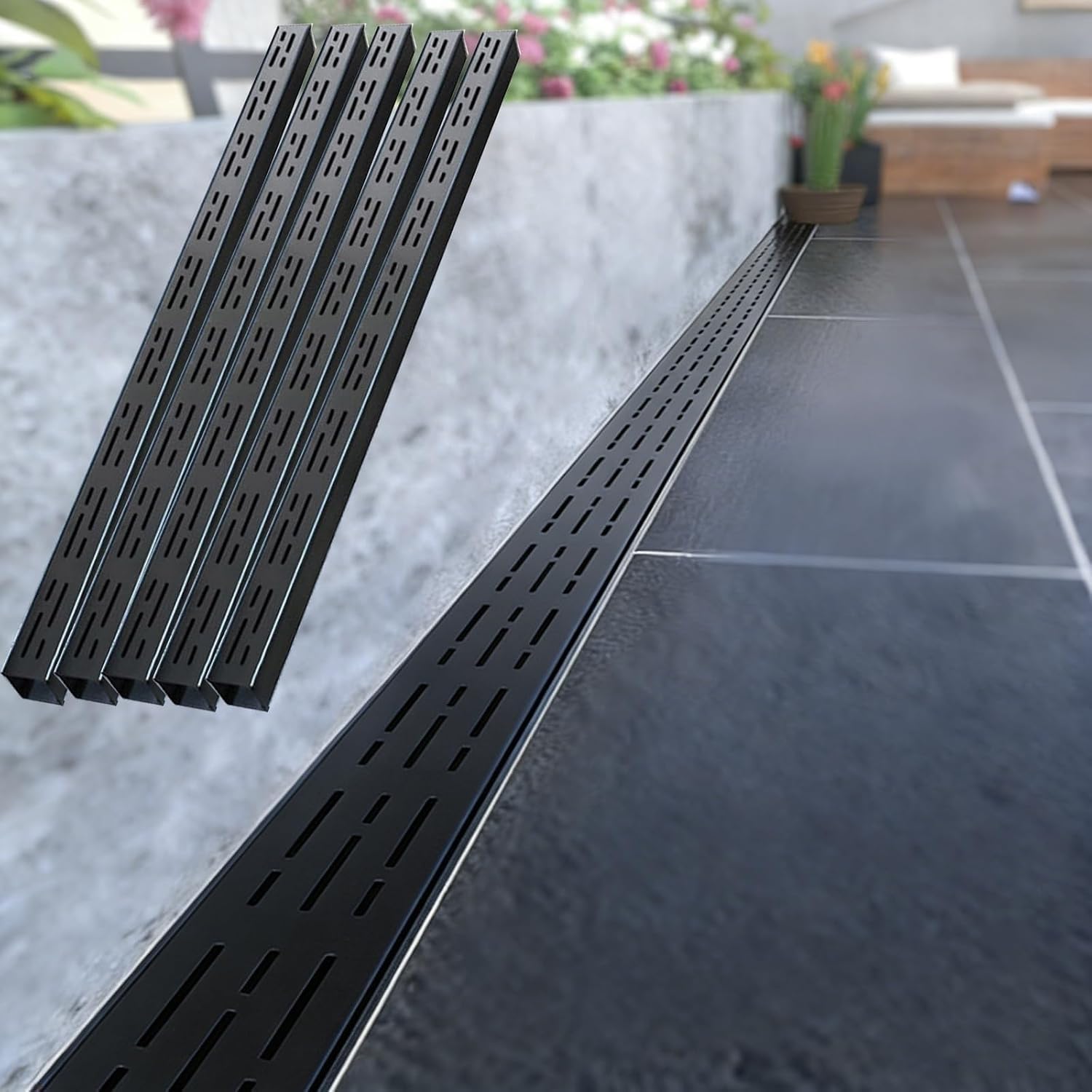 AVLLSO Garden drainage grates Ground Extension Drainage Systems for Kitchen/Flower Bed/Pool, Universal Slimline Drainage Channel Trench(5x5cm/2x2inch)