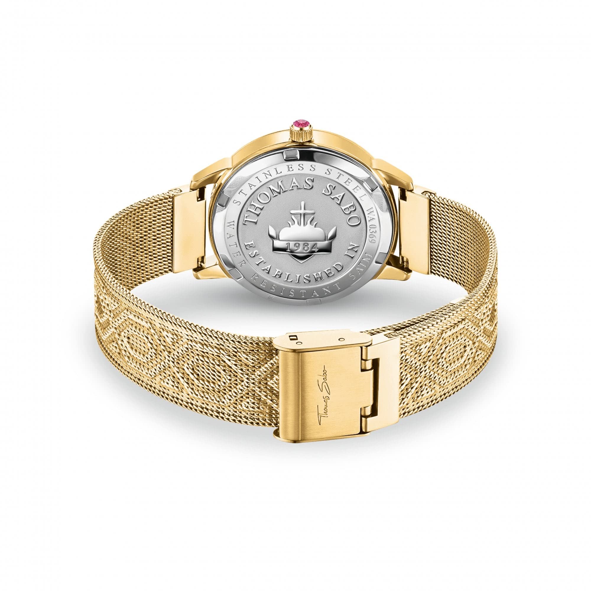 THOMAS SABO Damen Uhr Kaleidoskop Libelle Edelstahl Gold Grün mit bunten Zirkonia 33mm, Wasserdichtigkeit: 5bar, WA0369-264-211-33 mm