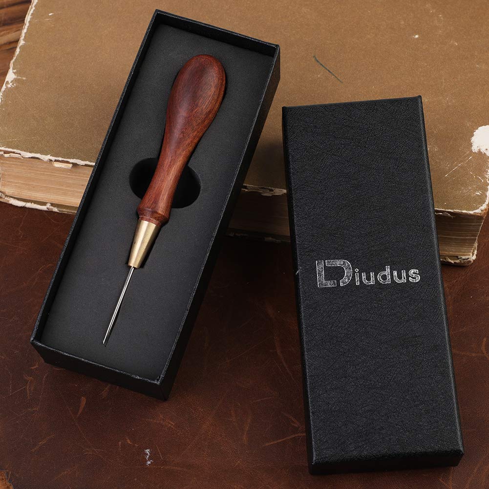 Punzón de cuero con mango de madera, herramienta de punzón de madera, punzón de costura de cuero para agujero de perforación de cuero o bricolaje hecho a mano