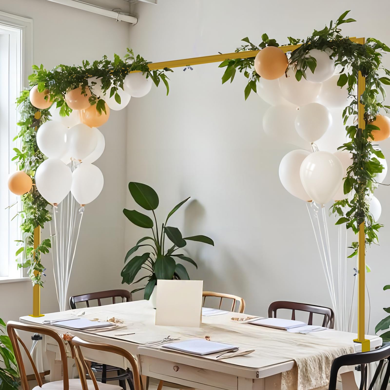 Arche de table réglable avec pinces - Tige décorative de table pour ballons, pour mariage, anniversaire et Noël (Longueur 73-247 cm, Hauteur 68-105 cm, Or)